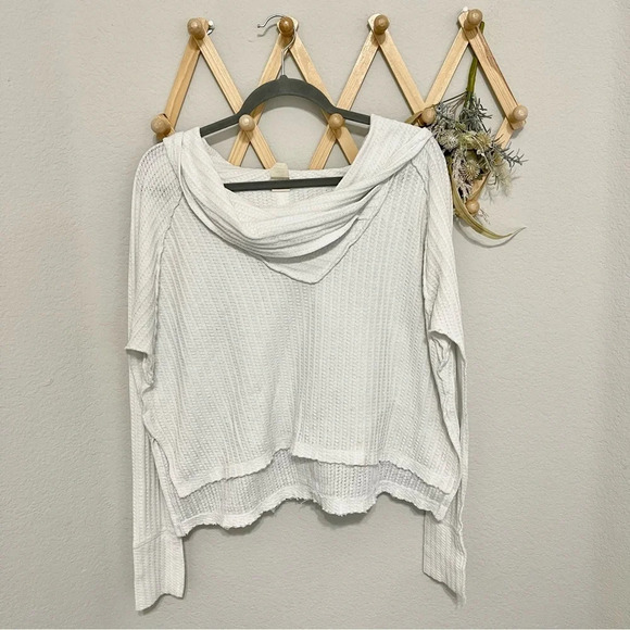 Free People Waffle Ivory Cowl Neck Longsleeve Thermal Top XS - Picture 2 of 6